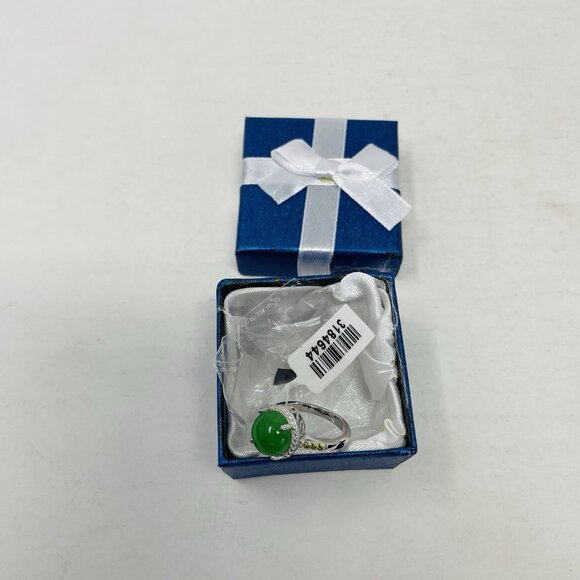 Karis Size 5 Burmese Green Jade Simulated Peridot Platinum Bond Brass Ring 5028 - Picture 5 of 6